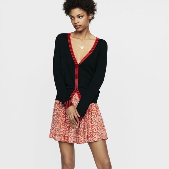 Maje Striped-trim Wool‎ Cardigan In Black Women’s Size 1 (Small) - Picture 1 of 10